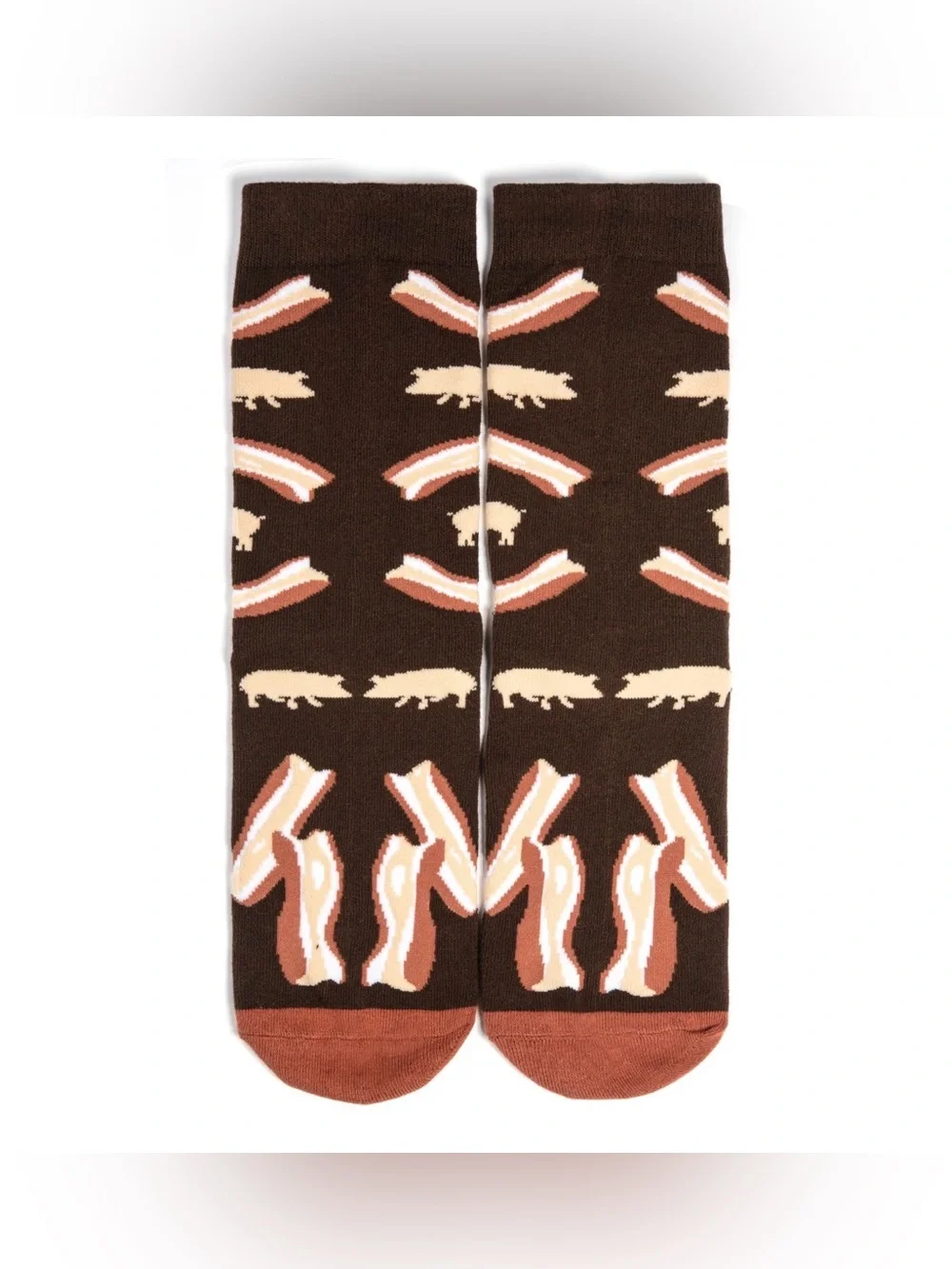 Lackey Novelty Bacon Graphic Crew Socks - Brown/Rust, One Size Fits Most